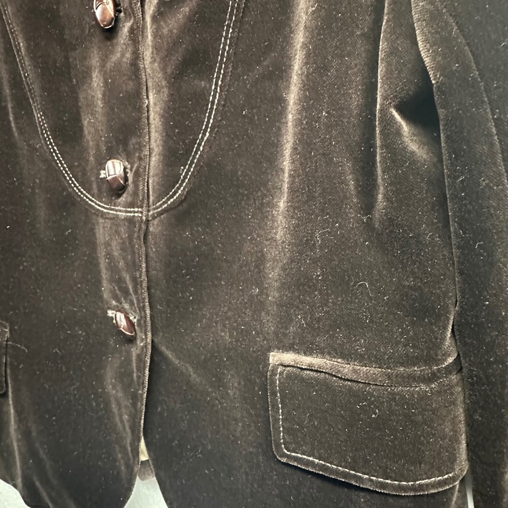 J.Crew Velvet Blazer Women 10 Brown Equestrian Leather Button Contrast Stitch - Picture 5 of 14